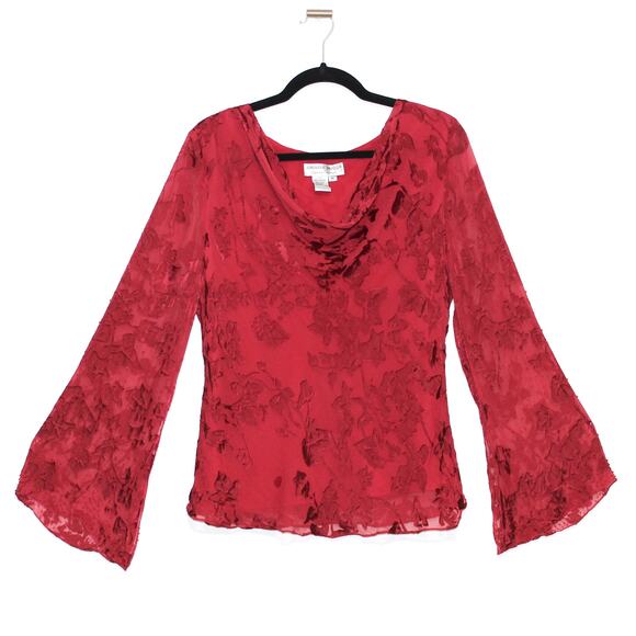 Adrianna Papell Tops - Adrianna Papell Evening Essentials Red Bell Sleeve Silk Blouse Size XL